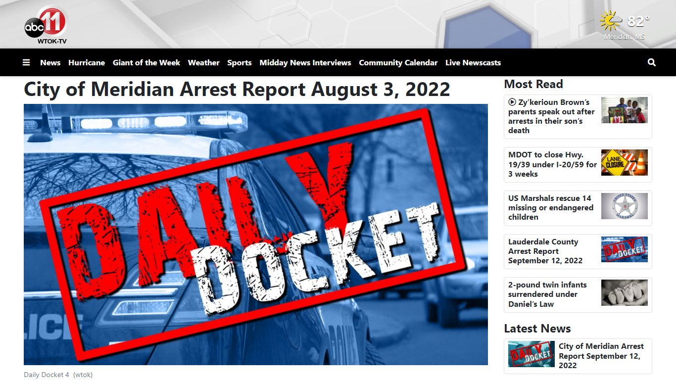 City of Meridian Arrest Report August 3, 2022 - wtok.com