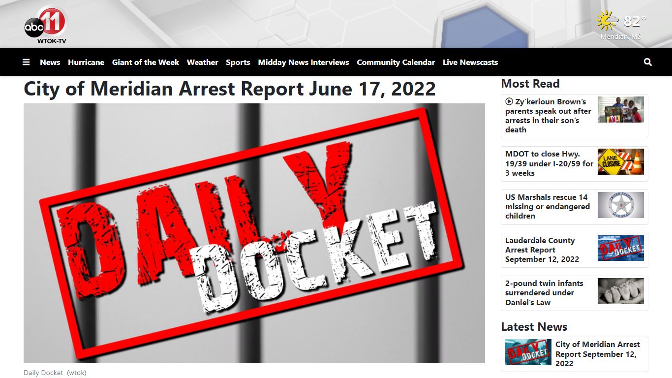 City of Meridian Arrest Report June 17, 2022 - WTOK