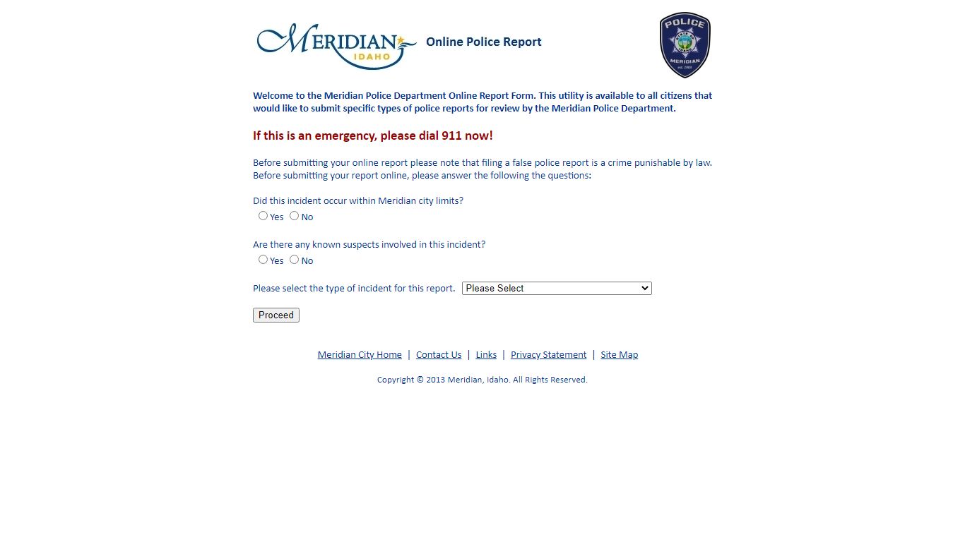 City of Meridian - Online Police Report